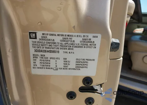 2004 Buick Rendezvous Cx z USA, uszkodzony, nr VIN 3G5DA03E44S586018